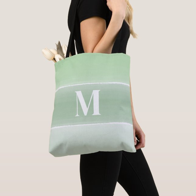 Tote Bag Monogramme Tendance Initiale Design Vert Grandes (De près)