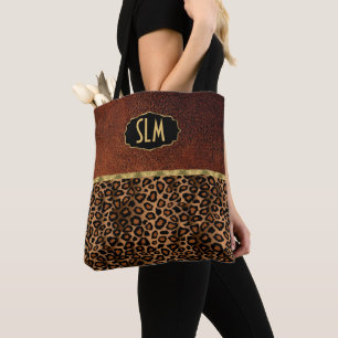 Tote Bag Monogramme Texture Brown et Motif léopard