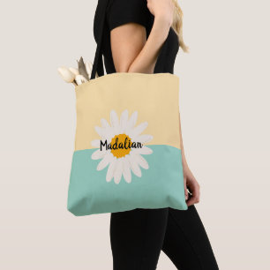 Tote Bag Monogramme tournesol mignon bloc couleur bleu Beig