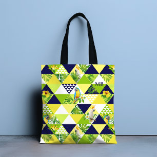Tote Bag Monogramme Trendy Cockatoo Parrot Floral
