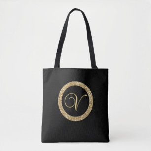 Tote Bag Monogramme V, or scintillant sur fond noir de minu