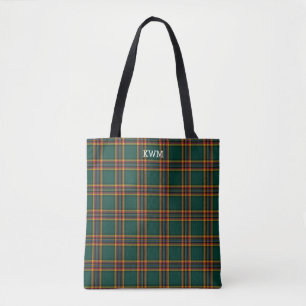 Tote Bag Monogramme vert foncé de Moran Clan Tartan