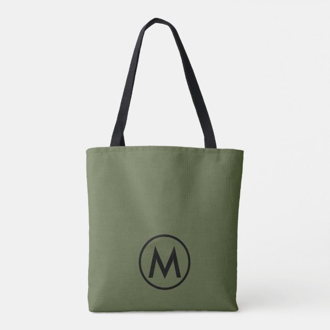 Tote Bag Monogramme vert olive moderne minimal (Dos)