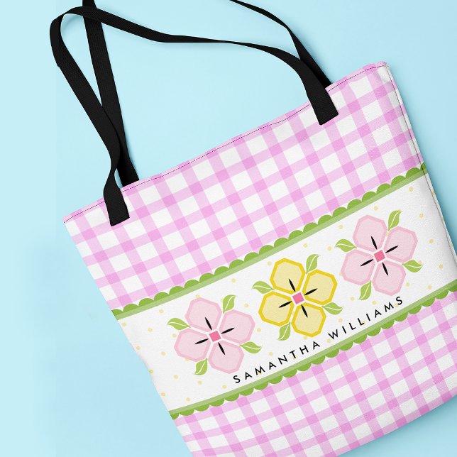 Tote Bag Monogramme Vichy Floral Rose (Créateur téléchargé)