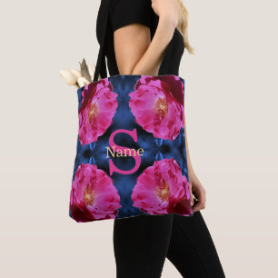 Tote Bag Monogramme Votre Initial Nom Rose Art Personnalisé