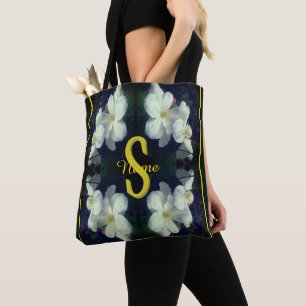 Tote Bag Monogramme Votre Nom Initial Clématite Art Floral