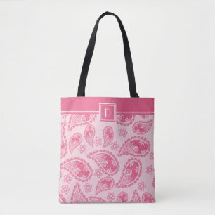 Tote Bag Monogramme & Votre Nom Sur Pink Paisley Motif