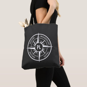 Tote Bag Monographie d'emblème de compas noir et blanc