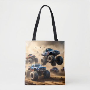 Tote Bag Monster Trucks Courant Dans Le Désert,