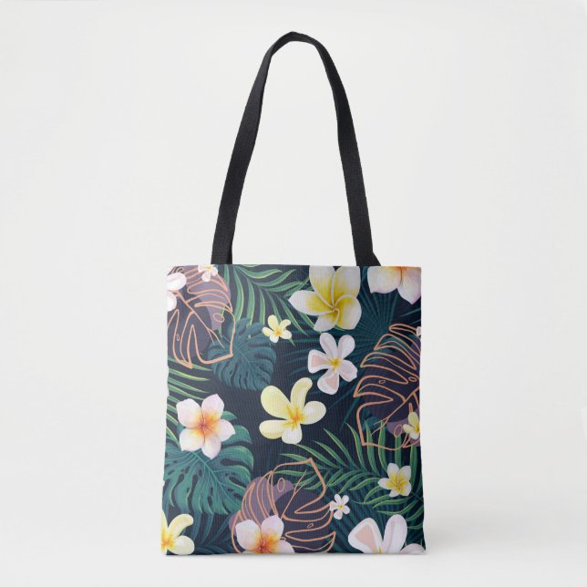 Tote Bag Monstère tropicale fleurs de plumeria feuille (Devant)