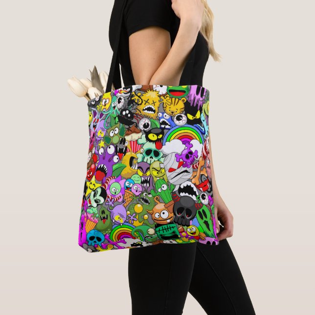 Tote Bag Monstres caractères mignons Motif d'Halloween (De près)