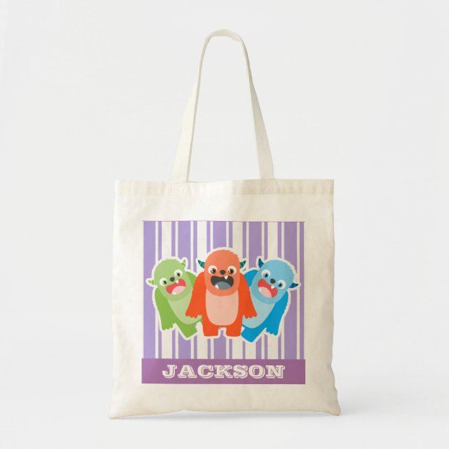 Tote Bag Monstres colorés amusants Enfants personnalisés (Devant)