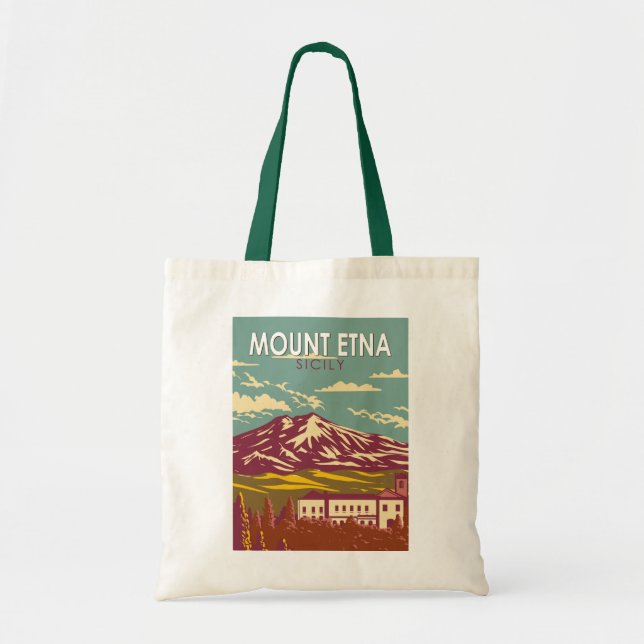 Tote Bag Mont Etna Sicile Voyage Art Vintage (Devant)