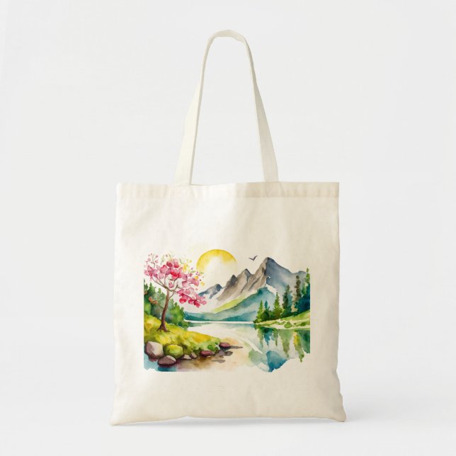 Tote Bag Montagnes aquarelles (Devant)