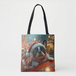 Tote Bag Montagnes Russes de Noël pour Terrier de Boston