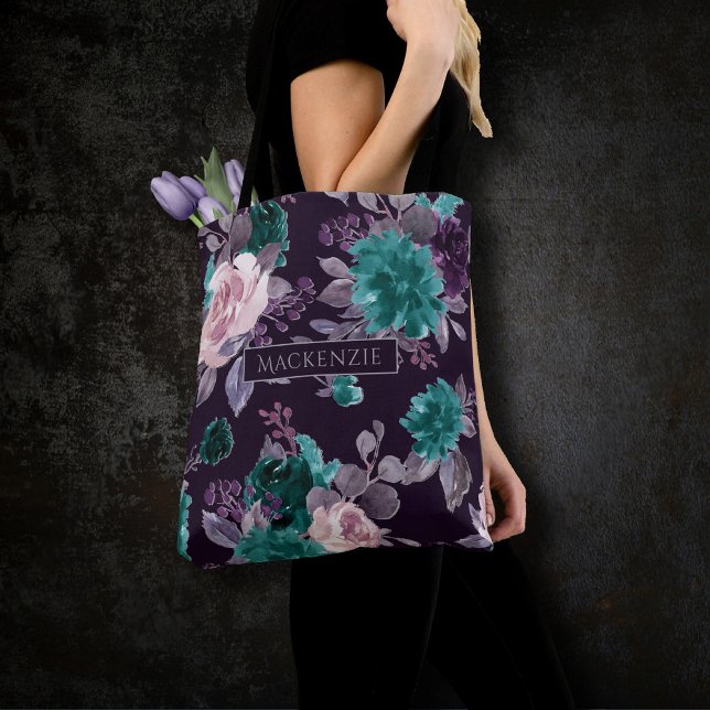 Tote Bag Moody Boho | Eggplant foncé pourpre et Turquoise p (Créateur téléchargé)