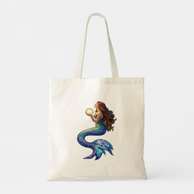 Tote Bag Moonlight Mermaid Stained Glass Art (Dos)