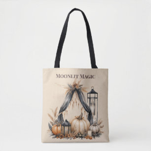 Tote Bag Moonlit Magic Boho Crâne & Citrouille - Sorcière d