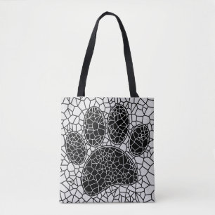 Tote Bag Mosaic Art Chien Empreinte de patte En Noir Et Bla