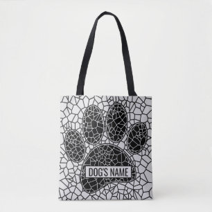 Tote Bag Mosaic Art Chien Empreinte de patte En Noir Et Bla