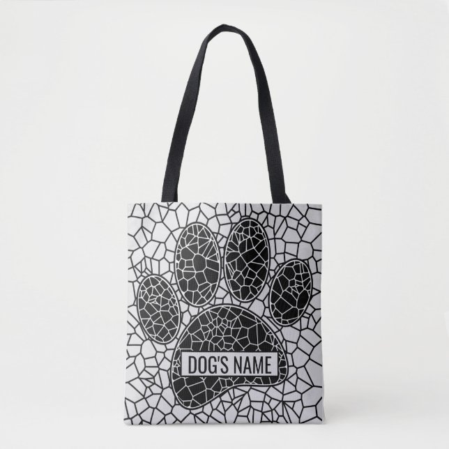 Tote Bag Mosaic Art Chien Empreinte de patte En Noir Et Bla (Devant)