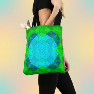 Tote Bag Mosaic Carré Kaleidoscope Vert et Bleu