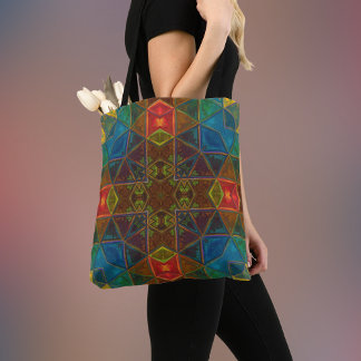 Tote Bag Mosaic Kaleidoscope Carré Bleu Rouge et Vert