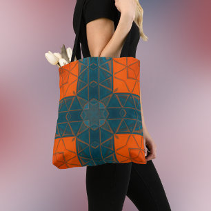 Tote Bag Mosaic Kaleidoscope Carré orange et bleu