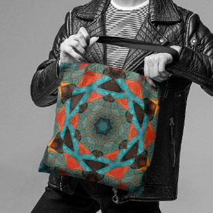 Tote Bag Mosaic Mandala Flower bleu et orange