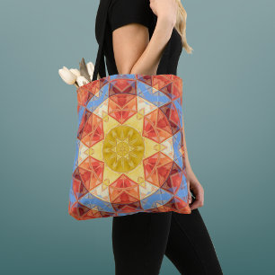 Tote Bag Mosaic Mandala orange bleu et jaune