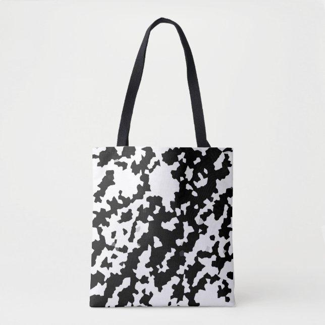 Tote Bag Mosaïque Abstraite irrégulière Camo noir et blanc (Devant)