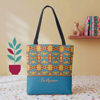 Tote Bag Mosaïque turquoise, jaune et rouge