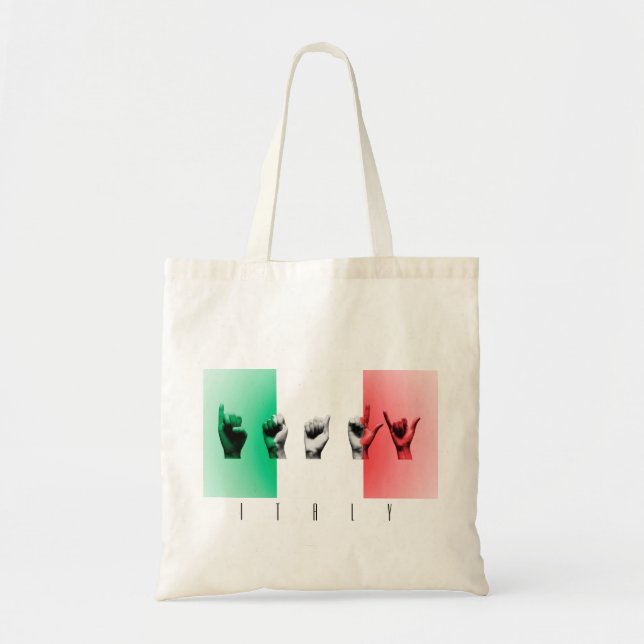Tote Bag Mot Italie au-dessus du drapeau italien (Devant)