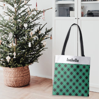 Tote Bag Motif à carreaux écossais vert personnalisé