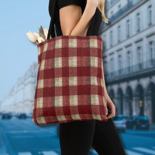 Tote Bag Motif à carreaux élégant bordeaux ivoire rouille r