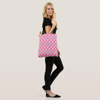Tote Bag Motif à carreaux rétro rose et beige sable