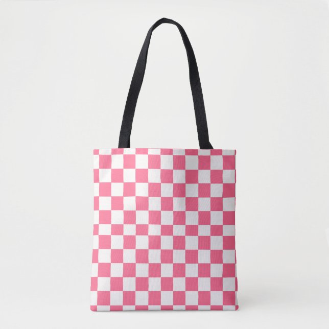 Tote Bag Motif à carreaux rose et blanc  (Devant)