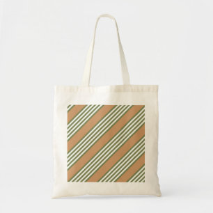 Tote Bag Motif à cinq bandes vert olive et blanc avec bronz