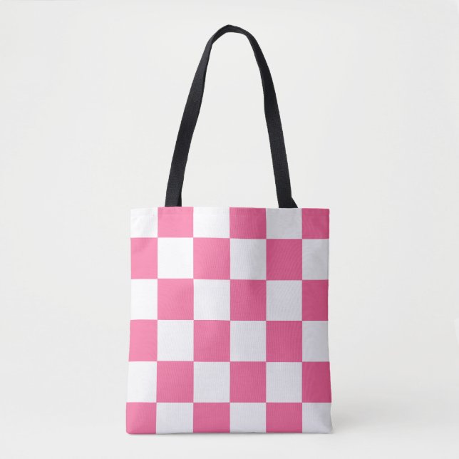 Tote Bag Motif À damiers chèque rose blanc (Devant)