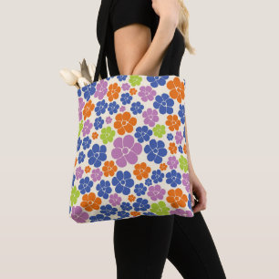 Tote Bag Motif à fleurs - Bleu, Orange, Violet, Vert