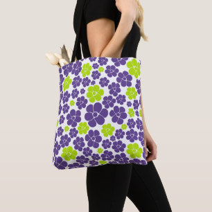 Tote Bag Motif à fleurs en vert citron et violet