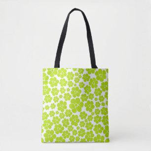 Tote Bag Motif à fleurs en vert et blanc citron