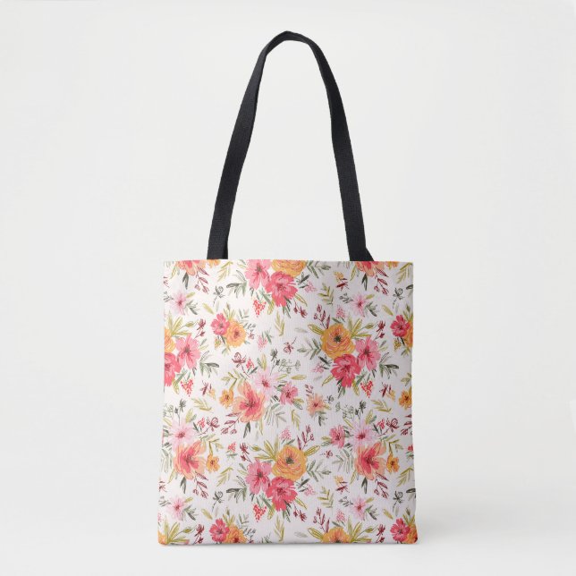 Tote Bag Motif à fleurs Orange Doodle Garden (Devant)