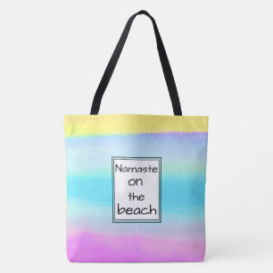 Tote Bag Motif à l'aquarelle tendance Namaste sur la plage