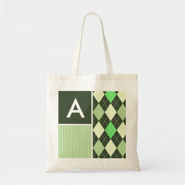 Tote Bag Motif à motifs de losanges foncé et vert clair (Devant)