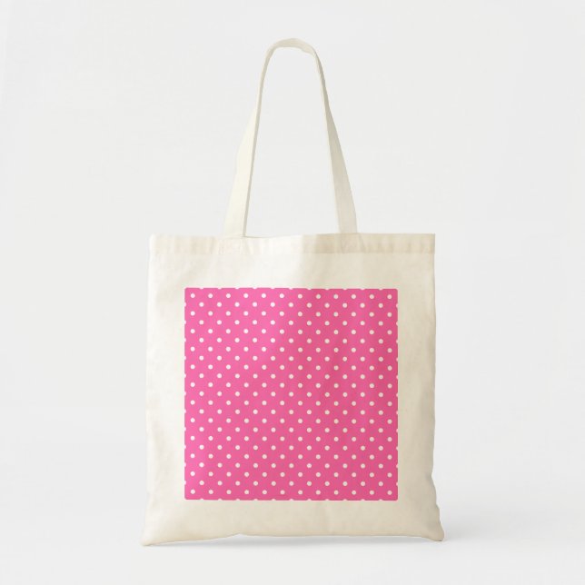 Tote Bag Motif à points de polka rose chaud et blanc (Devant)