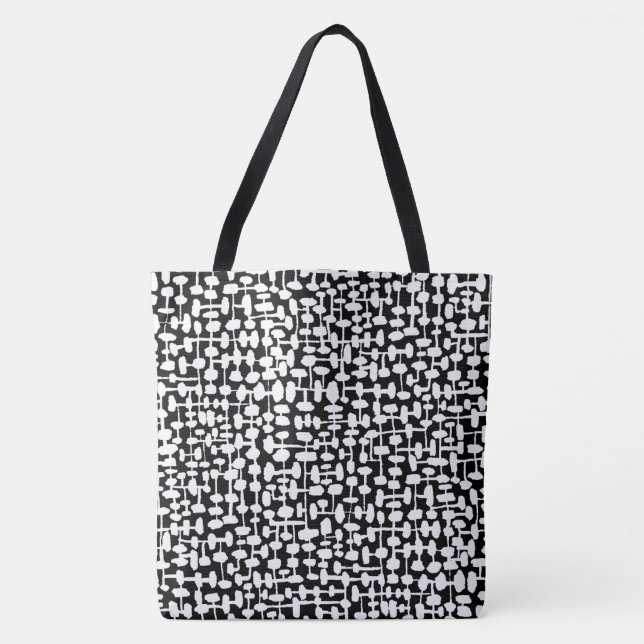 Tote Bag motif Abstrait 190621 Blanc sur noir (Devant)