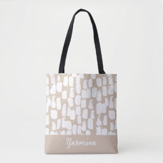 Tote Bag Motif abstrait minimaliste beige et blanc