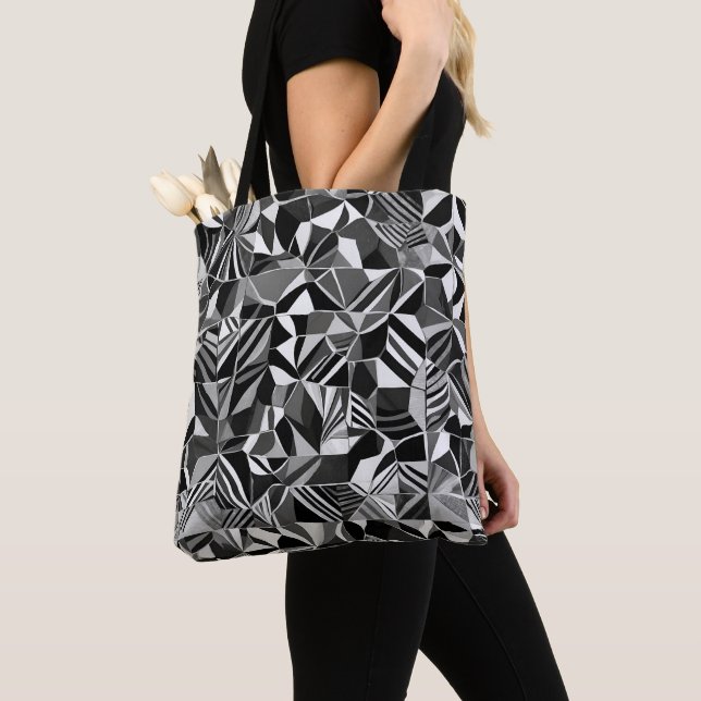 Tote Bag Motif Abstrait moderne noir et blanc (De près)