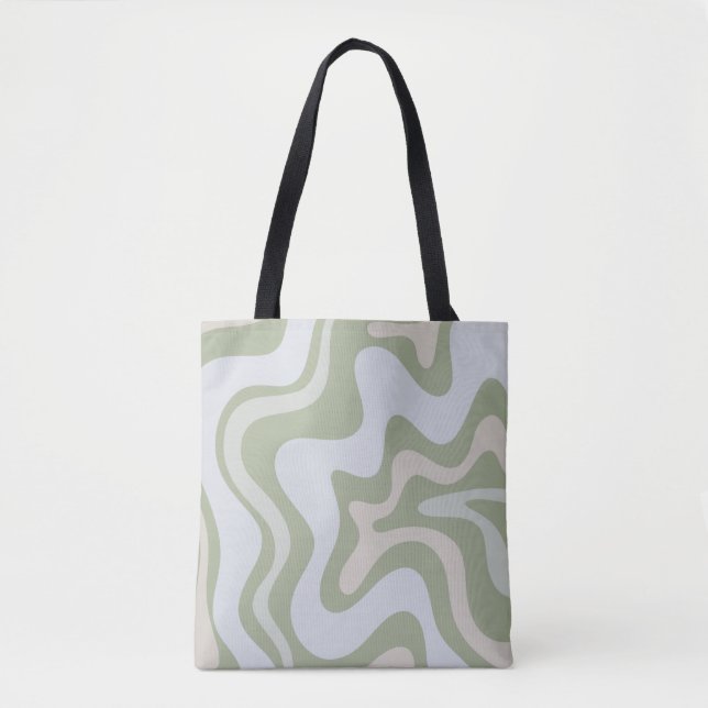 Tote Bag Motif Abstrait Retro Liquid Swirl à Sage Green (Devant)